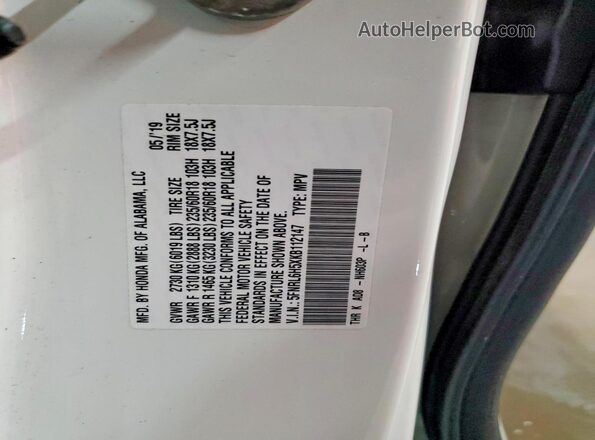 5FNRL6H5XKB112147 2019 HONDA ODYSSEY White Vista de la etiqueta del VIN