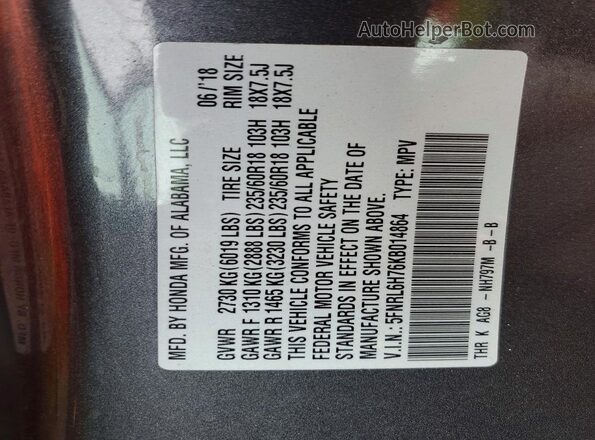 5FNRL6H76KB014864 2019 HONDA ODYSSEY Gray 360 interior view