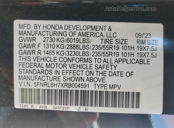 5FNRL6H7XRB004591 2024 HONDA ODYSSEY Черный Вид наклейки с VIN-кодом