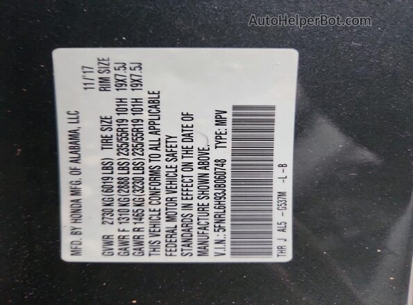 5FNRL6H93JB060748 2018 HONDA ODYSSEY Gray VIN sticker view