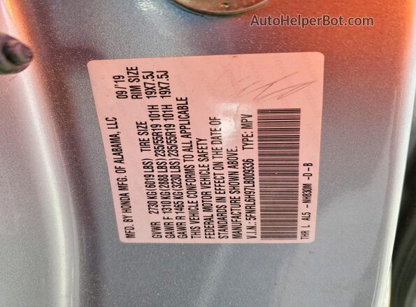 5FNRL6H97LB009336 2020 HONDA ODYSSEY Серебряный Вид подкапотного пространства