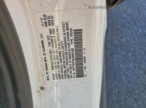 5FPYK2F56JB001580 2018 HONDA RIDGELINE White Widok naklejki z numerem VIN