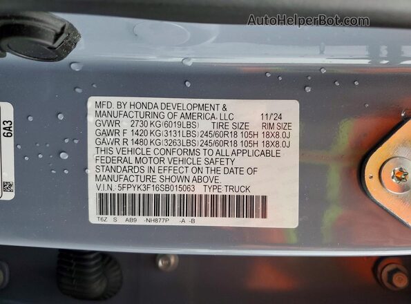 5FPYK3F16SB015063 2025 HONDA RIDGELINE Синий Вид подкапотного пространства
