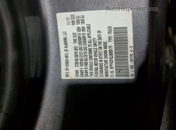 5FPYK3F63JB009179 2018 HONDA RIDGELINE Gray Widok komory silnika