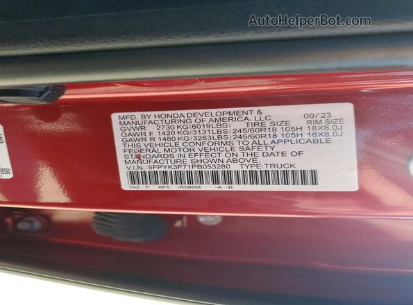 5FPYK3F71PB053280 2023 HONDA RIDGELINE Красный Вид подкапотного пространства