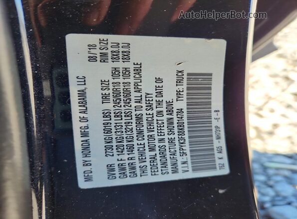 5FPYK3F88KB014784 2019 HONDA RIDGELINE Black Вид підкапотного простору