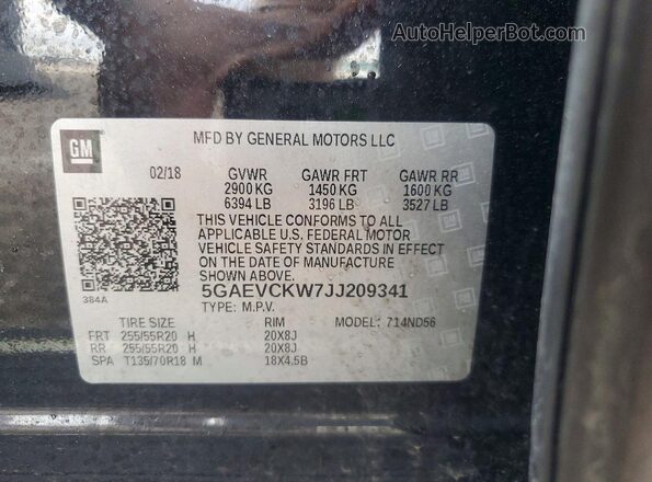 5GAEVCKW7JJ209341 2018 BUICK ENCLAVE Черный Вид наклейки с VIN-кодом