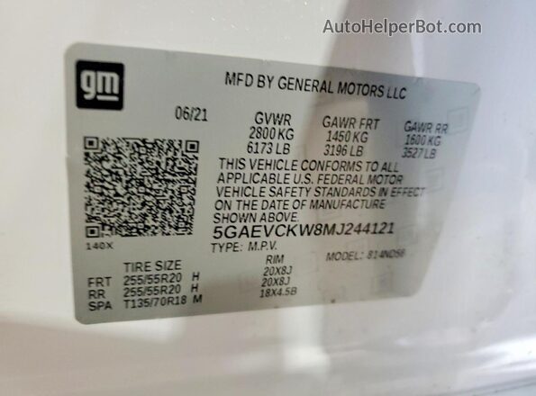 5GAEVCKW8MJ244121 2021 BUICK ENCLAVE White 360 interior view
