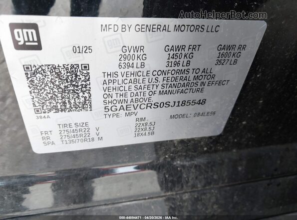 5GAEVCRS0SJ185548 2025 BUICK ENCLAVE Черный Вид подкапотного пространства