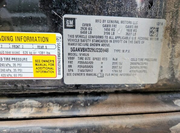 5GAKVBKD2HJ235948 2017 BUICK ENCLAVE Black VIN sticker view