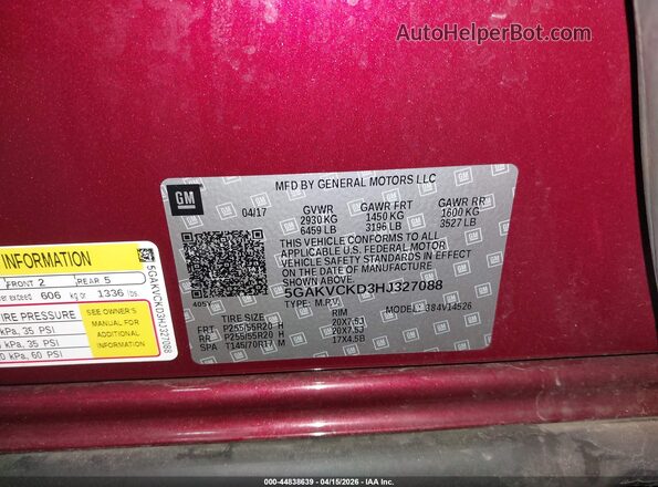 5GAKVCKD3HJ327088 2017 BUICK ENCLAVE Red Widok komory silnika