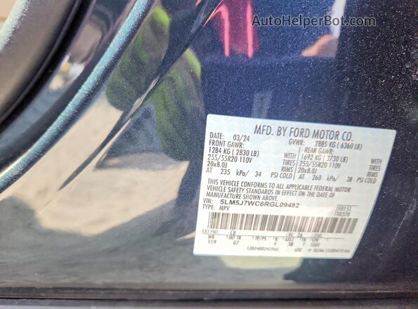 5LM5J7WC6RGL09482 2024 LINCOLN AVIATOR Синий Вид наклейки с VIN-кодом