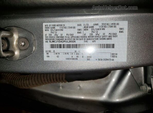 5LMCJ1DA2PUL26526 2023 LINCOLN CORSAIR Silver Widok naklejki z numerem VIN