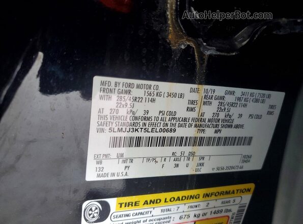5LMJJ3KT5LEL00689 2020 LINCOLN NAVIGATOR Черный Вид наклейки с VIN-кодом