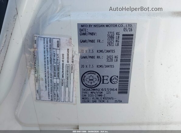 5N1AR2MM4GC655964 2016 NISSAN PATHFINDER White Engine compartment view