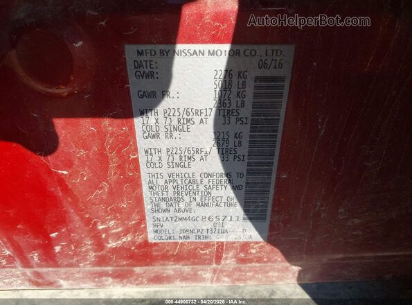 5N1AT2MM4GC865711 2016 NISSAN ROGUE Красный Вид подкапотного пространства