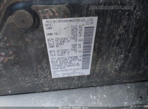 5N1AT2MV2HC755461 2017 NISSAN ROGUE Black Engine compartment view