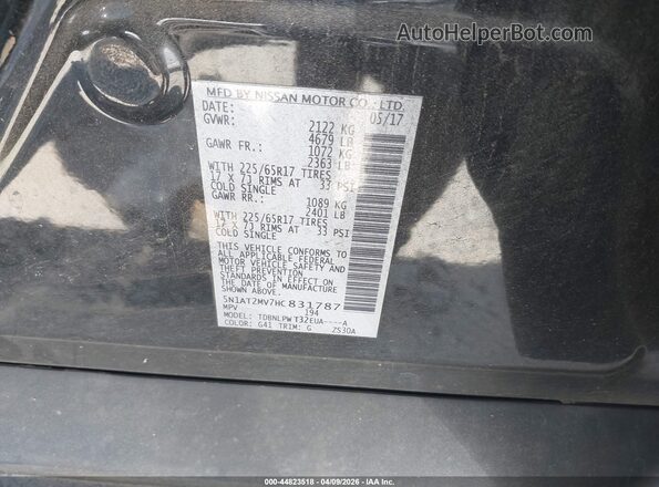 5N1AT2MV7HC831787 2017 NISSAN ROGUE Black Շարժիչի բաժամունքի տեսք
