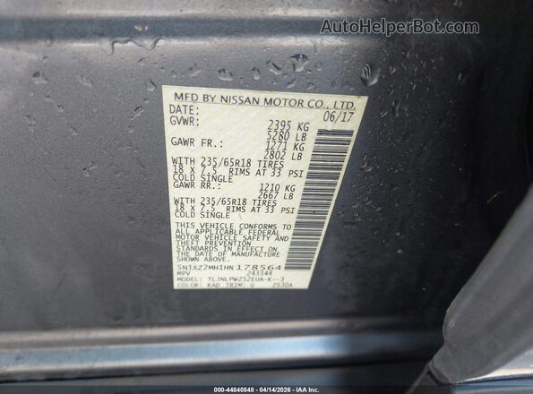5N1AZ2MH1HN178564 2017 NISSAN MURANO Gray Vista del compartimento del motor