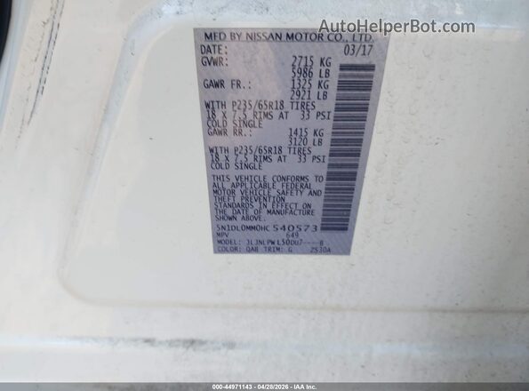 5N1DL0MM0HC540573 2017 INFINITI QX60 White Widok komory silnika