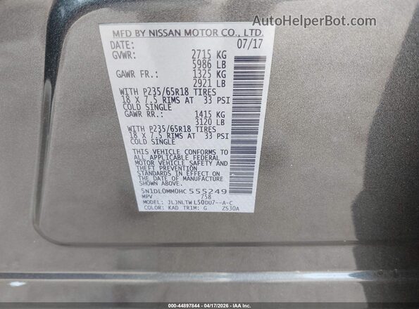 5N1DL0MM0HC555249 2017 INFINITI QX60 Серый Вид подкапотного пространства