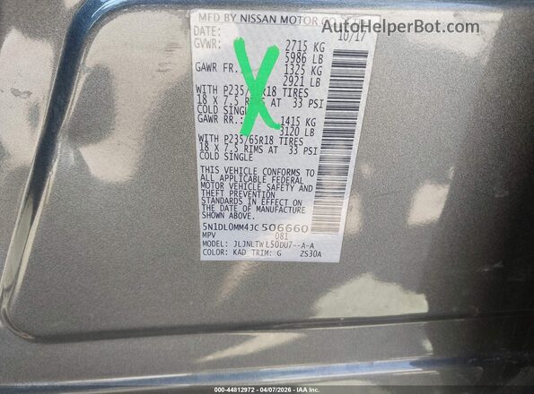 5N1DL0MM4JC506660 2018 INFINITI QX60 Gray Vista del compartimento del motor