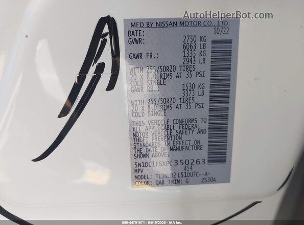 5N1DL1FSXPC350263 2023 INFINITI QX60 White Widok komory silnika