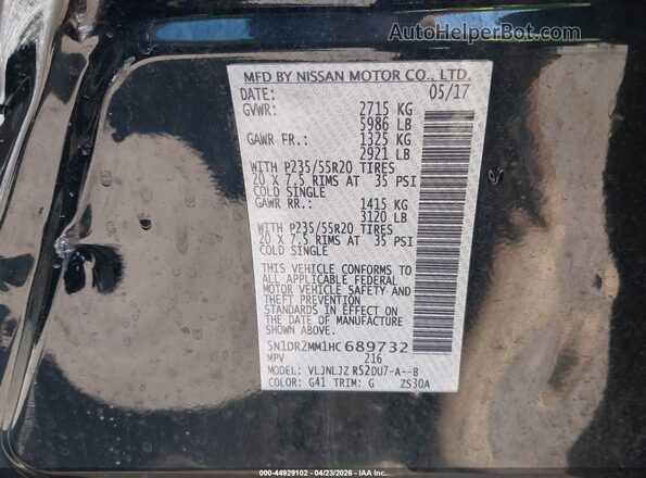 5N1DR2MM1HC689732 2017 NISSAN PATHFINDER Черный Вид подкапотного пространства