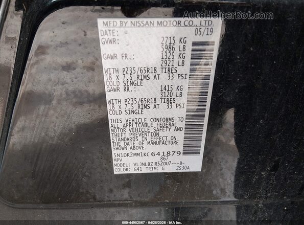 5N1DR2MM1KC641879 2019 NISSAN PATHFINDER Black Вид підкапотного простору