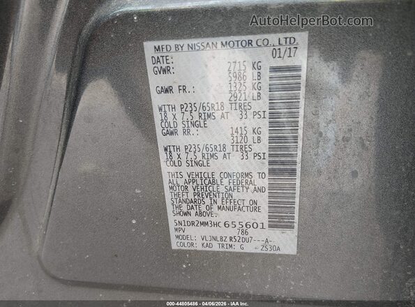 5N1DR2MM3HC655601 2017 NISSAN PATHFINDER Gray Вид підкапотного простору