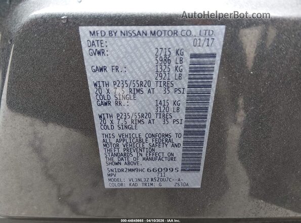 5N1DR2MM9HC660995 2017 NISSAN PATHFINDER Gray ძრავის განყოფილების ხედი