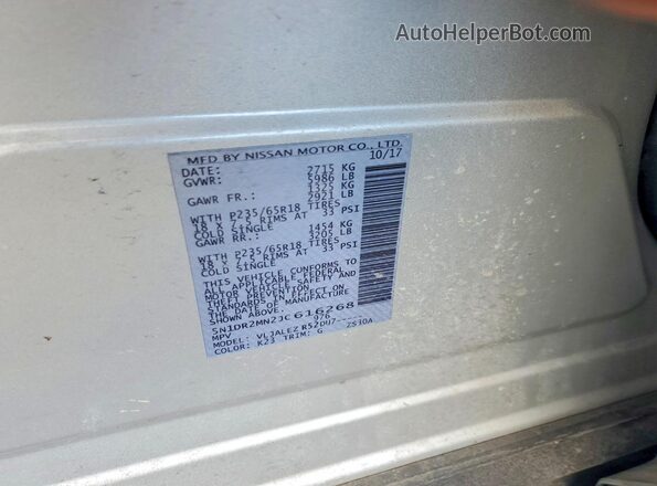5N1DR2MN2JC616268 2018 NISSAN PATHFINDER Silver Vista de la etiqueta del VIN
