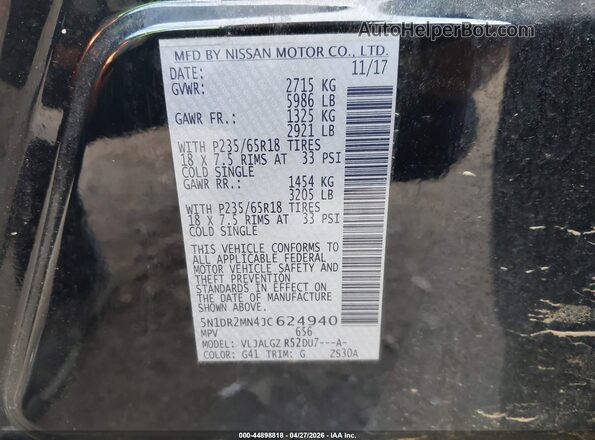 5N1DR2MN4JC624940 2018 NISSAN PATHFINDER Black Widok komory silnika