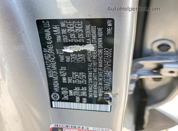 5NMJC3AE0NH076882 2022 HYUNDAI TUCSON Gray VIN sticker view