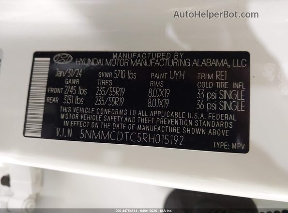 5NMMCDTC5RH015192 2024 GENESIS GV70 White Вид підкапотного простору