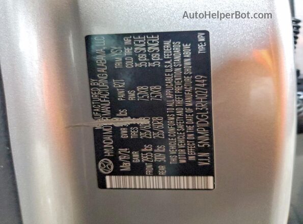 5NMP1DGL3RH027449 2024 HYUNDAI SANTA Silver VIN sticker view