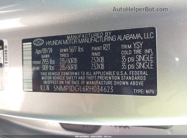 5NMP1DGL6RH034623 2024 HYUNDAI SANTA FE Silver Vista del compartimento del motor