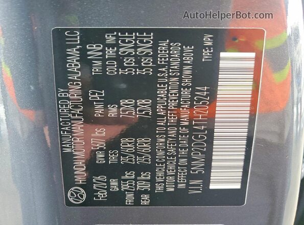 5NMP2DGL4TH205244 2026 HYUNDAI SANTA Gray VIN sticker view