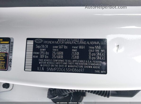 5NMP2DGL5SH086697 2025 HYUNDAI SANTA FE White Engine compartment view