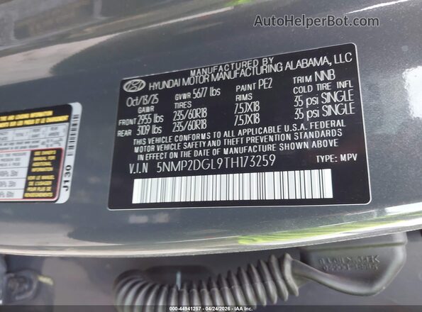 5NMP2DGL9TH173259 2026 HYUNDAI SANTA FE Gray ძრავის განყოფილების ხედი