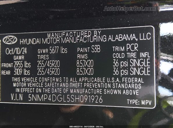 5NMP4DGL5SH091926 2025 HYUNDAI SANTA FE Black Вид підкапотного простору