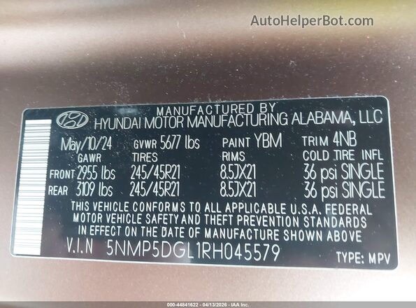 5NMP5DGL1RH045579 2024 HYUNDAI SANTA FE CALLIGRAPHY Коричневый Вид подкапотного пространства