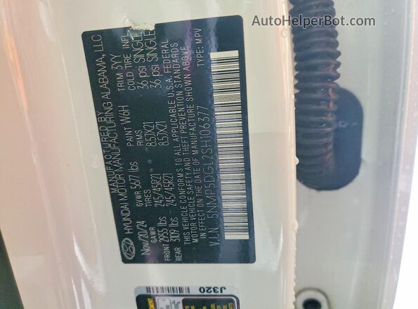 5NMP5DGL2SH106377 2025 HYUNDAI SANTA FE CALLIGRAPHY Белый Вид наклейки с VIN-кодом