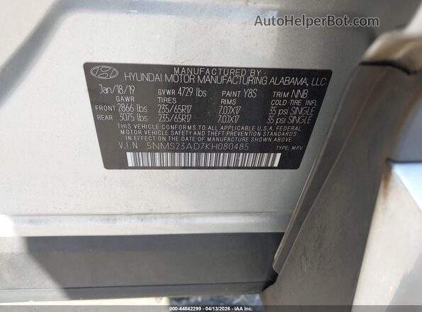 5NMS23AD7KH080485 2019 HYUNDAI SANTA FE Silver Вид підкапотного простору