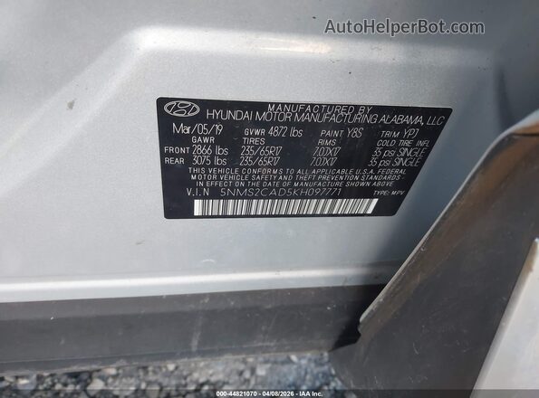 5NMS2CAD5KH097771 2019 HYUNDAI SANTA FE Серый Вид подкапотного пространства