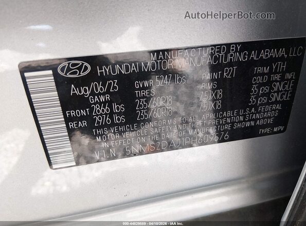 5NMS2DAJ1PH609576 2023 HYUNDAI SANTA FE Серебряный Вид подкапотного пространства