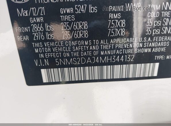 5NMS2DAJ4MH344132 2021 HYUNDAI SANTA FE White ძრავის განყოფილების ხედი