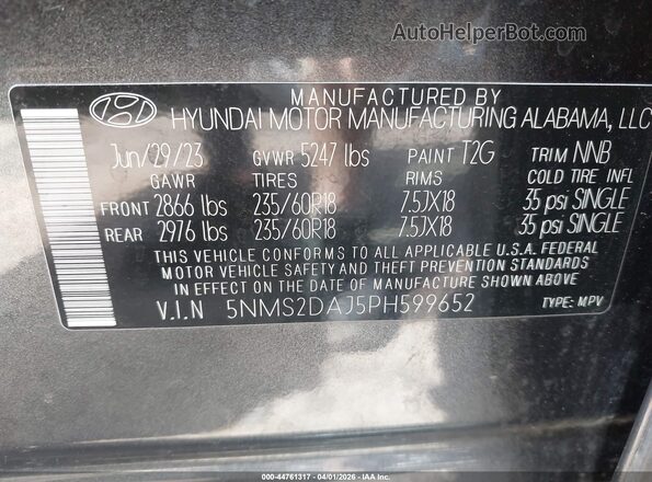 5NMS2DAJ5PH599652 2023 HYUNDAI SANTA FE Серый Вид подкапотного пространства