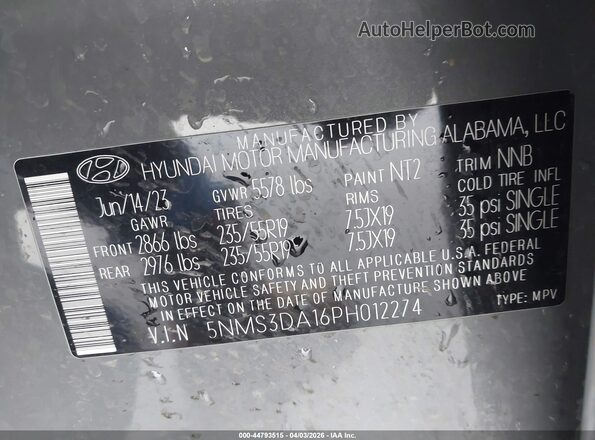 5NMS3DA16PH012274 2023 HYUNDAI SANTA FE HYBRID Gray Engine compartment view