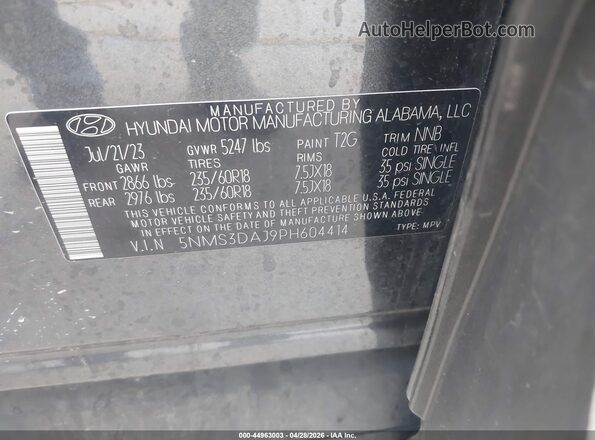 5NMS3DAJ9PH604414 2023 HYUNDAI SANTA FE Черный Вид подкапотного пространства